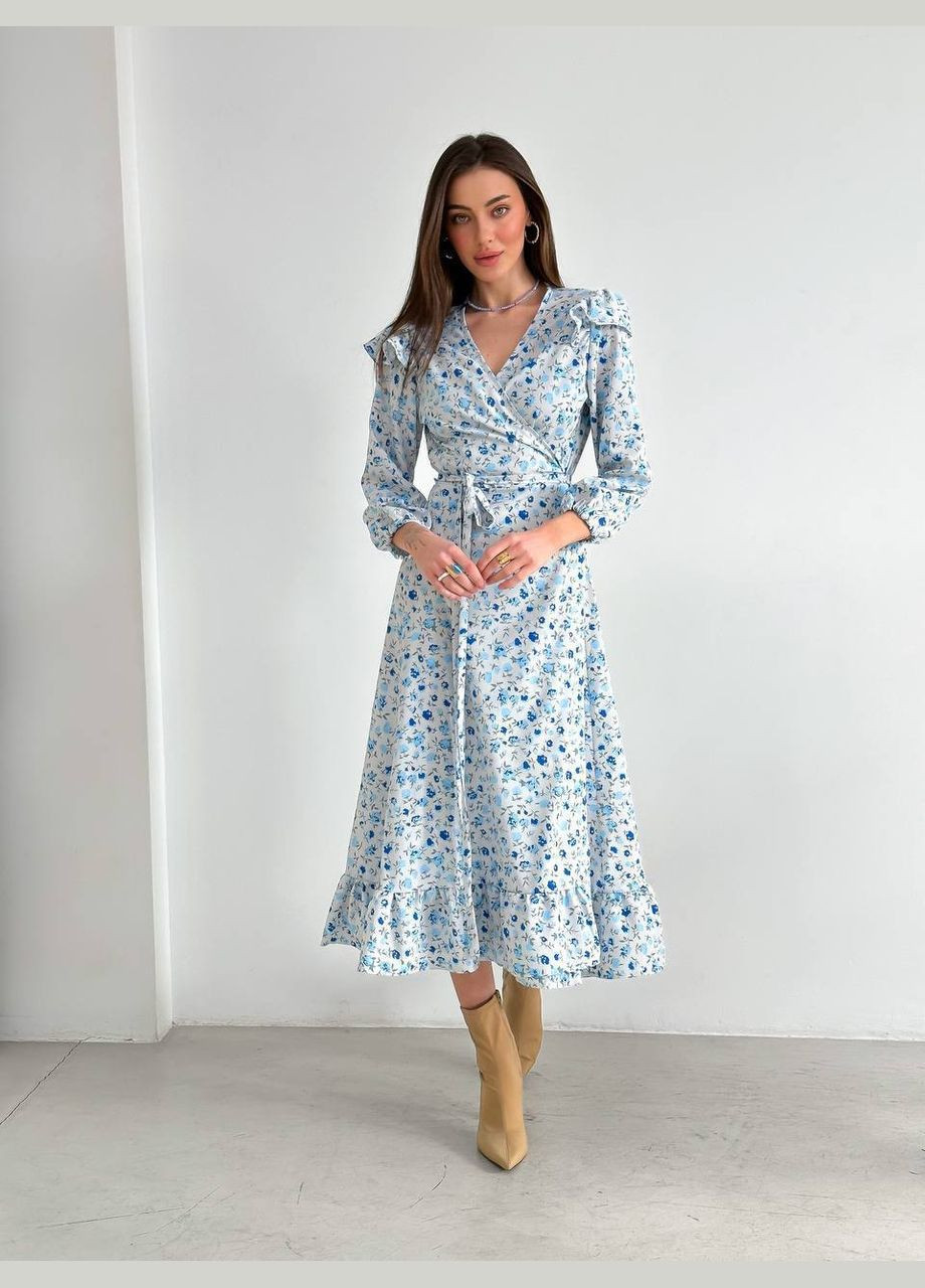 Блакитна святковий, коктейльна, ділова, повсякденний, вечірня жіноча сукня No Brand з квітковим принтом