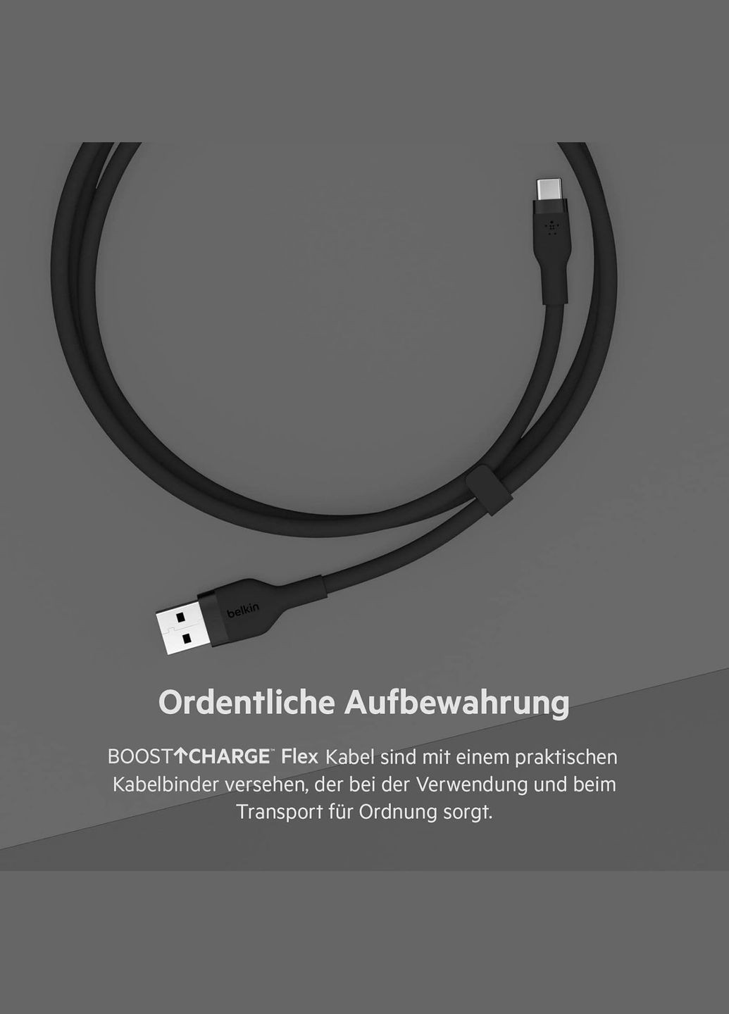 Кабель USB-A > USB-C заряджання/синхронізації 3м, 60Вт, Type-C, силіконовий з кліпсою, чорний Belkin (322768700)