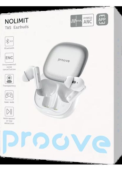 Навушники бездротові NoLimit with Hybrid ANC (APP) White/Silver Proove (372465458)