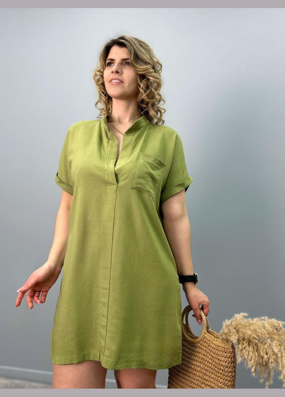 Оливкова (хакі) жіноча лляна туніка великого розміру Fashion Girl