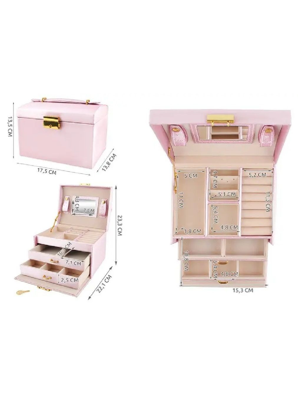 Шкатулка футляр ящик короб бокс органайзер для прикрас коштовностей з ключем 17,5х13,8х13,5 см (476665-Prob) Рожева Unbranded (288044371)