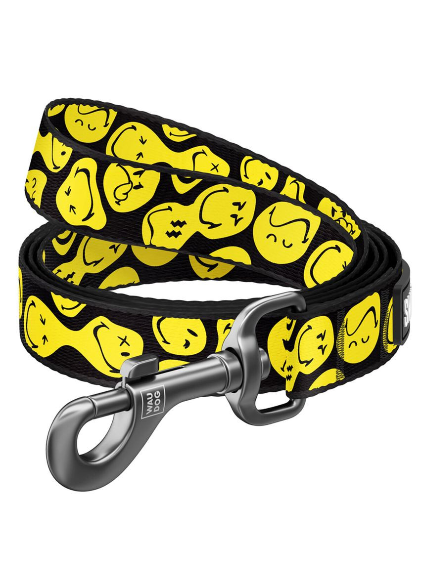 Поводок для собак нейлоновый Nylon, рисунок "Смайлики на черном", S, Ш 25 мм, Длин 122 см WAUDOG (323205418)