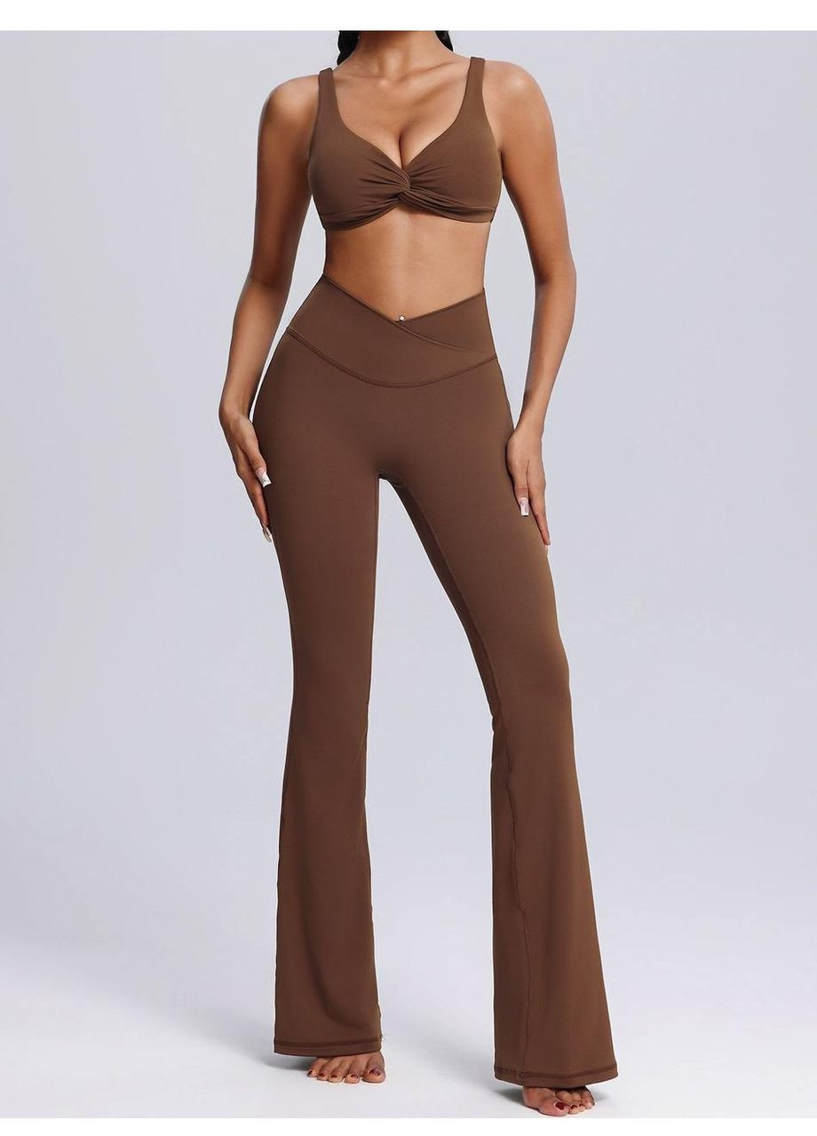 Коричневые женские спортивные леггинсы с высокой талией и клешем, коричневый No Brand