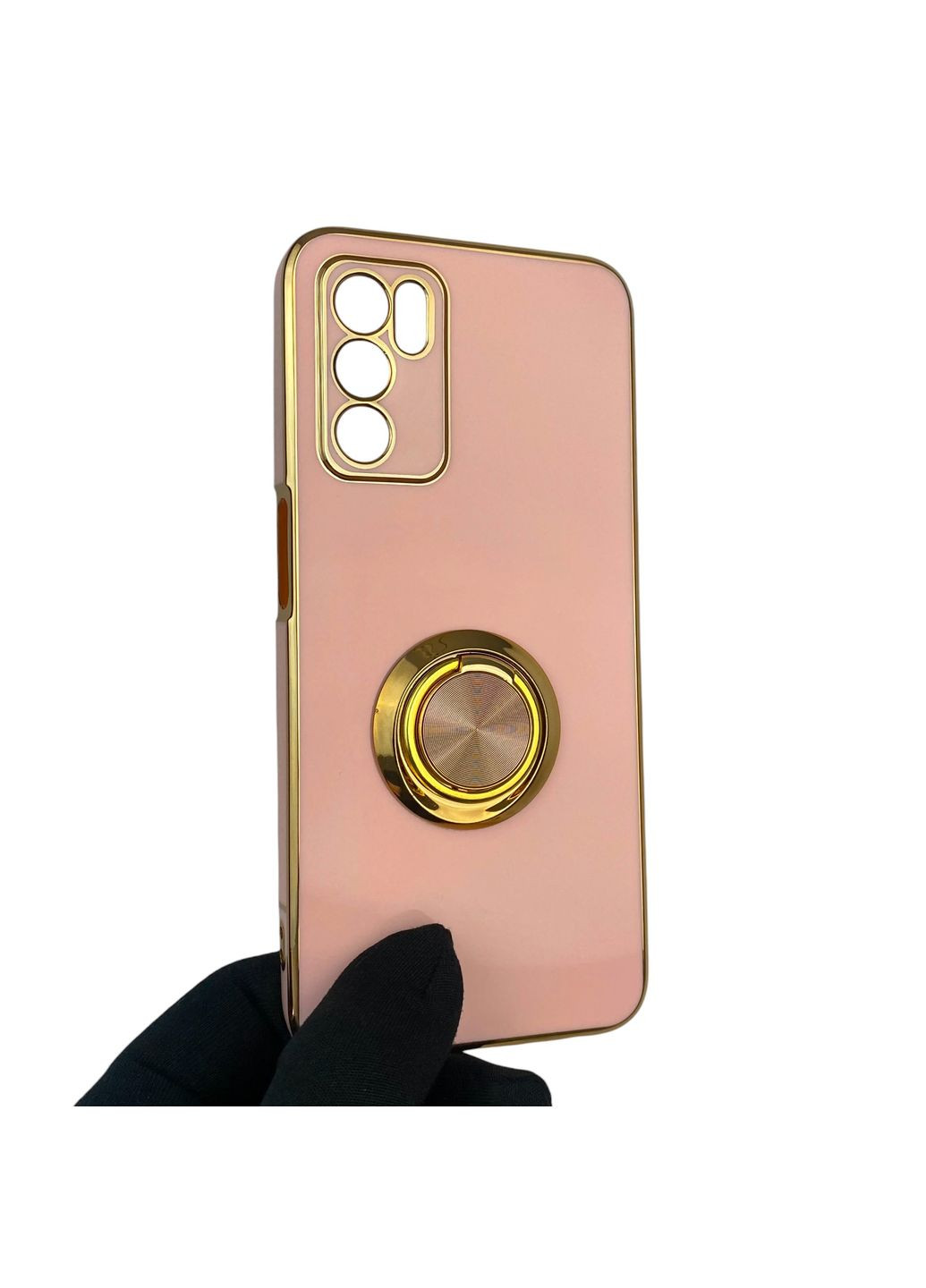 Чехол для A16S с кольцом-подставкой с золотой окантовкой на оппо а16с пудровый gs1 Oppo (366234701)