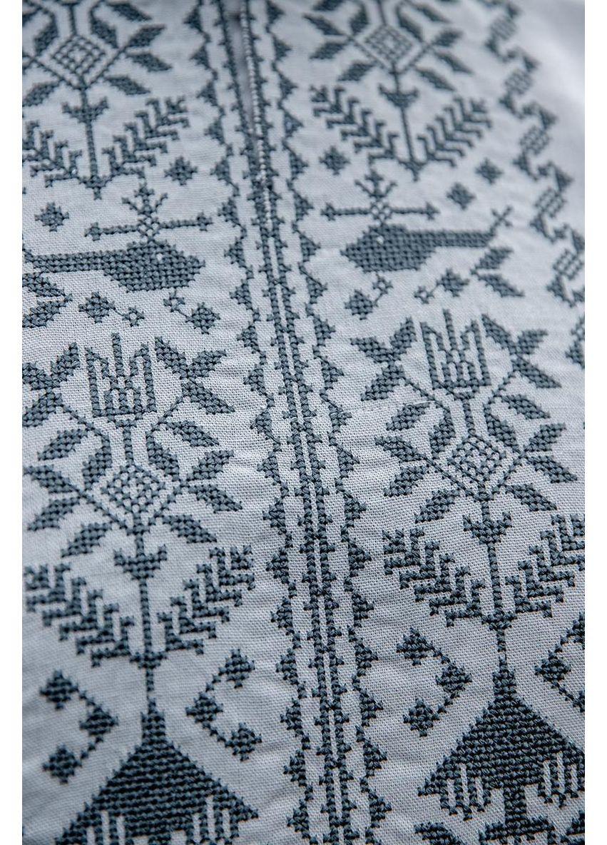 Серая светло серая мужская вышиванка с символом победы и трезубцами в орнаменте m–5xl, 3xl лен (301034828)