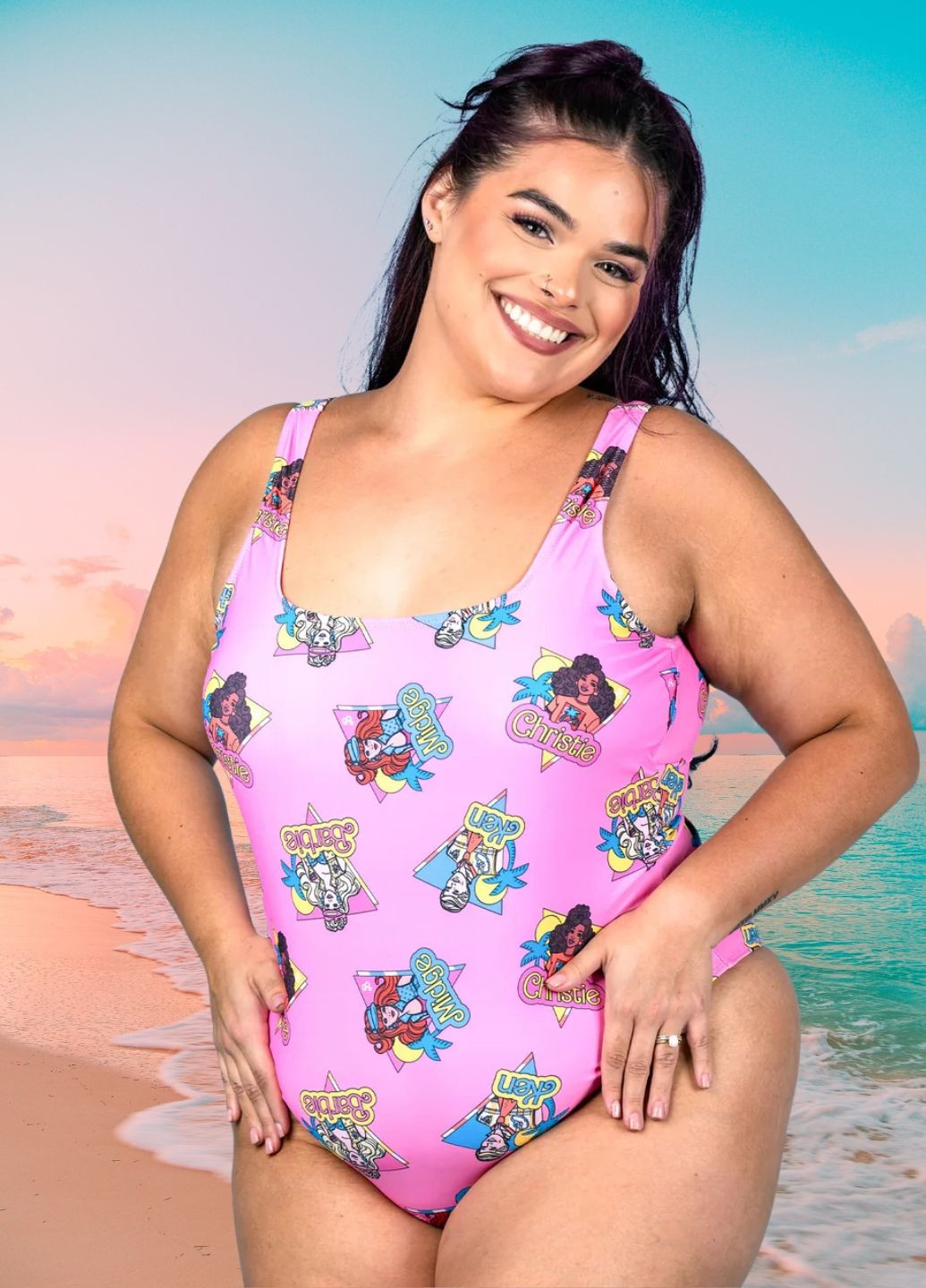 Розовый демисезонный слитный купальник golden girls голубой (7206) слитный FS