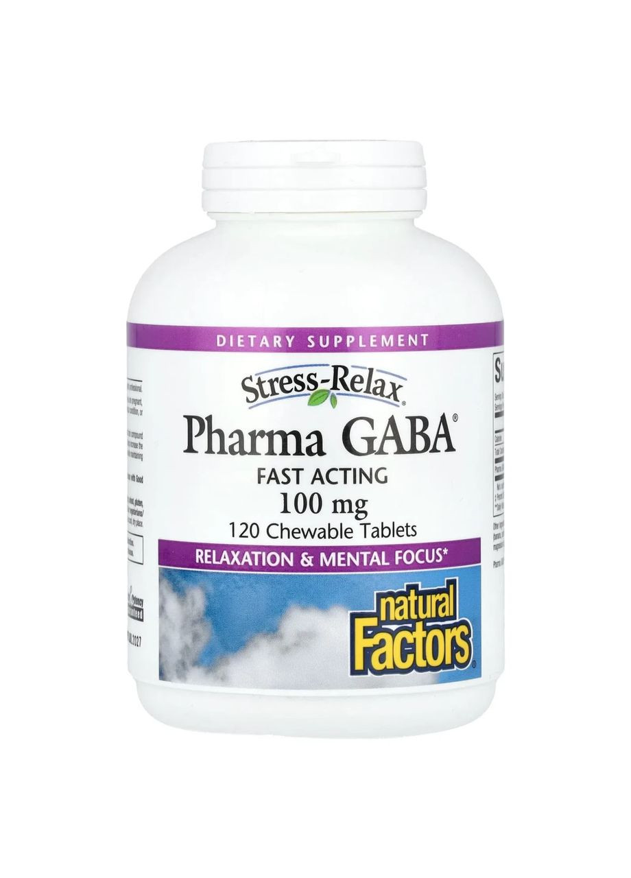 GABA (Гамма-Аминомасляная Кислота), 100 мг, Stress Relax, Pharma GABA,, 120 жевательных таблеток Natural Factors (364688808)