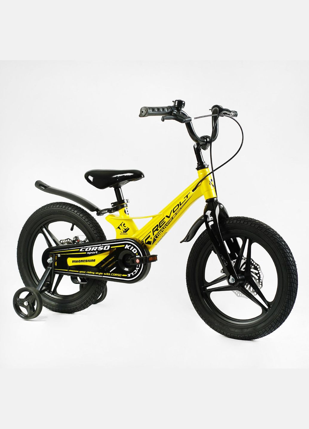 Велосипед REVOLT двоколісний 16 дюймів з додатковими колесами Жовтий (MG-16080) Corso (301422374)
