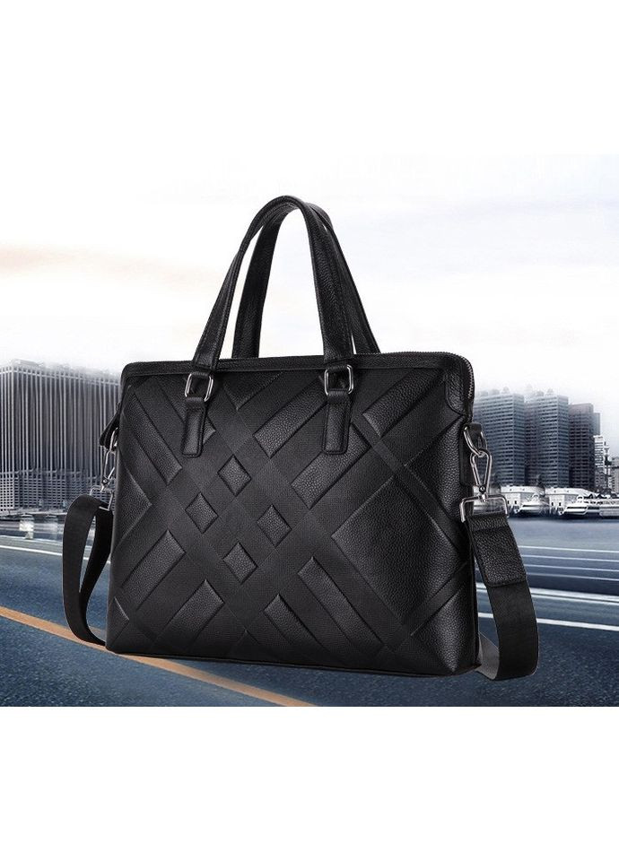 Кожаный деловой портфель для документов А4 с плечевым ремнем черный No Brand (351537010)