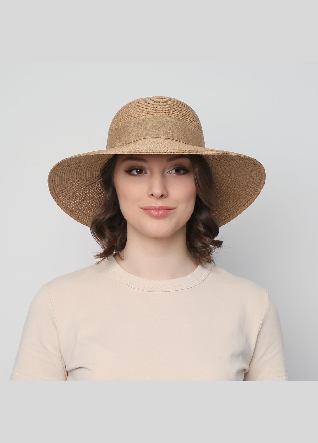 Шляпа со средними полями женская бумага бежевая COCO LuckyLOOK 843-845 (291884177)