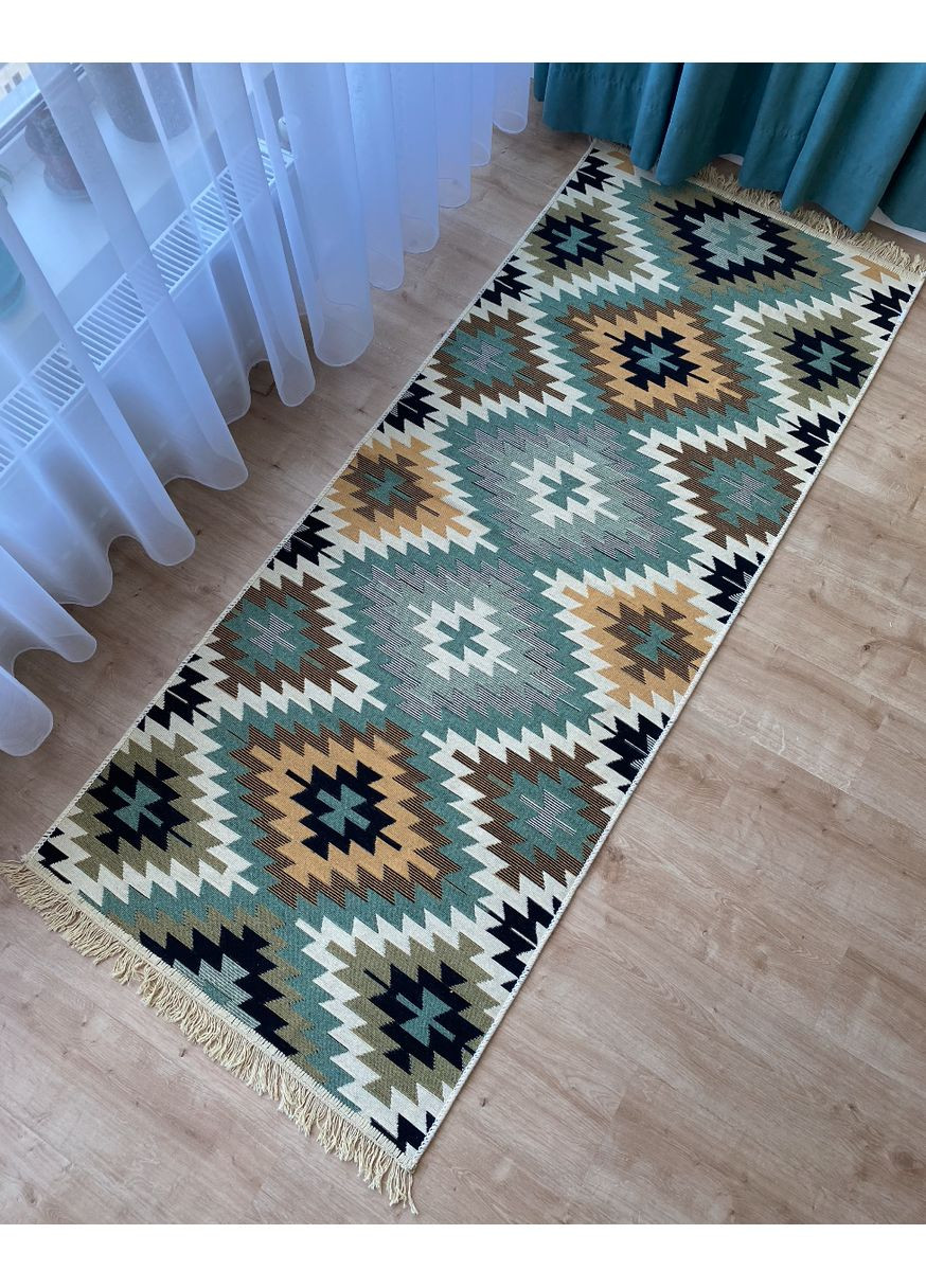 Бавовняний плетений двосторонній килим Zummi 80Х200 см. Зелений No Brand (371739169)
