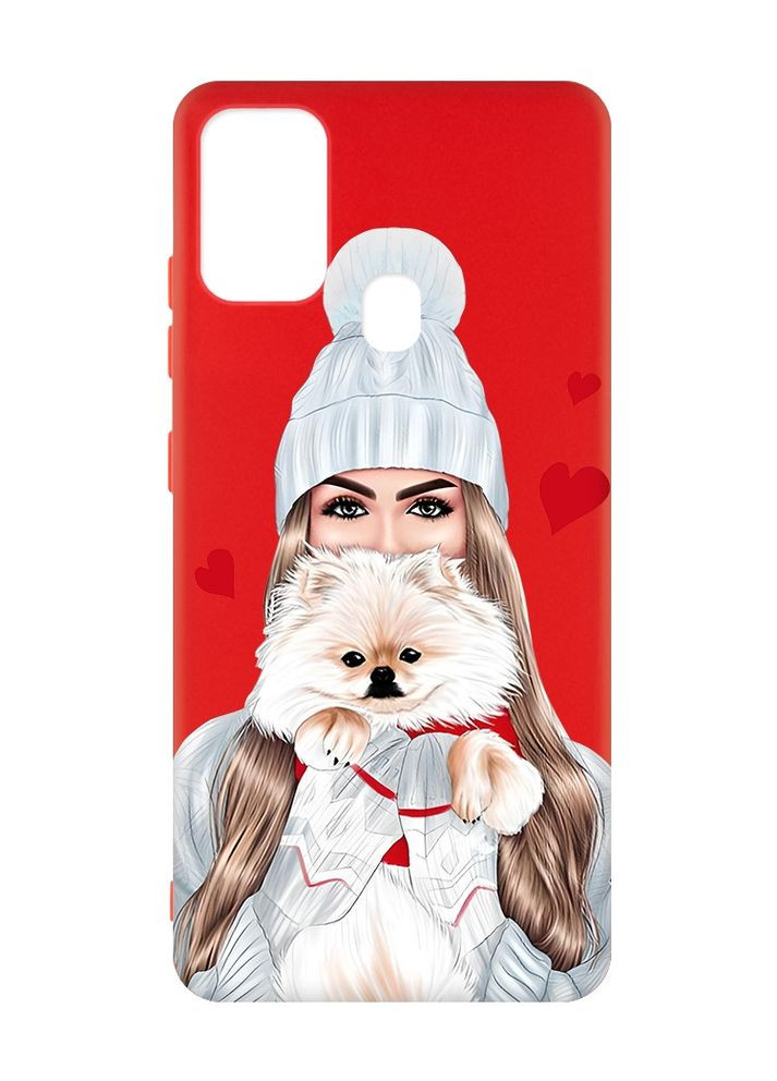 Матовий червоний чохол на Samsung Galaxy M30s/M21:: Дівчина з песиком (принт 142) Creative (362967596)