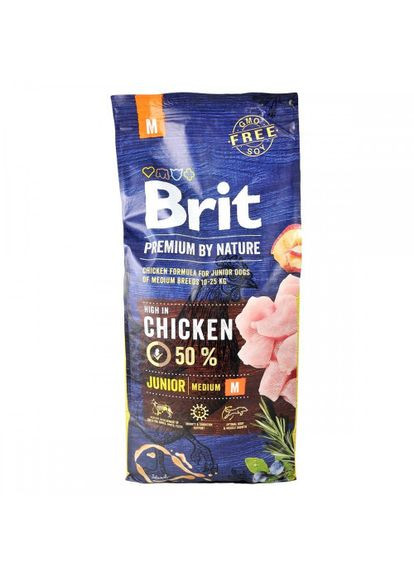 Сухий корм Dog Junior M для цуценят та юніорів середніх порід, з куркою, 15 кг Brit Premium (322875170)