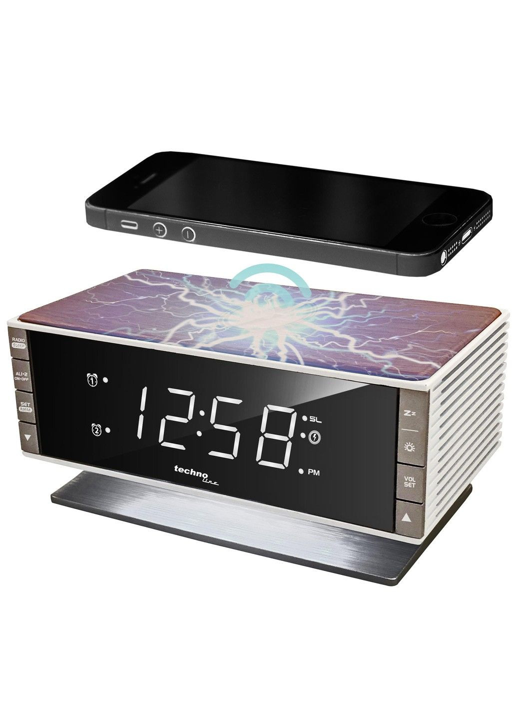 Часы настольные с радио WT487 Wireless Mobile Charging White/Brown (WT487) Technoline (301221486)