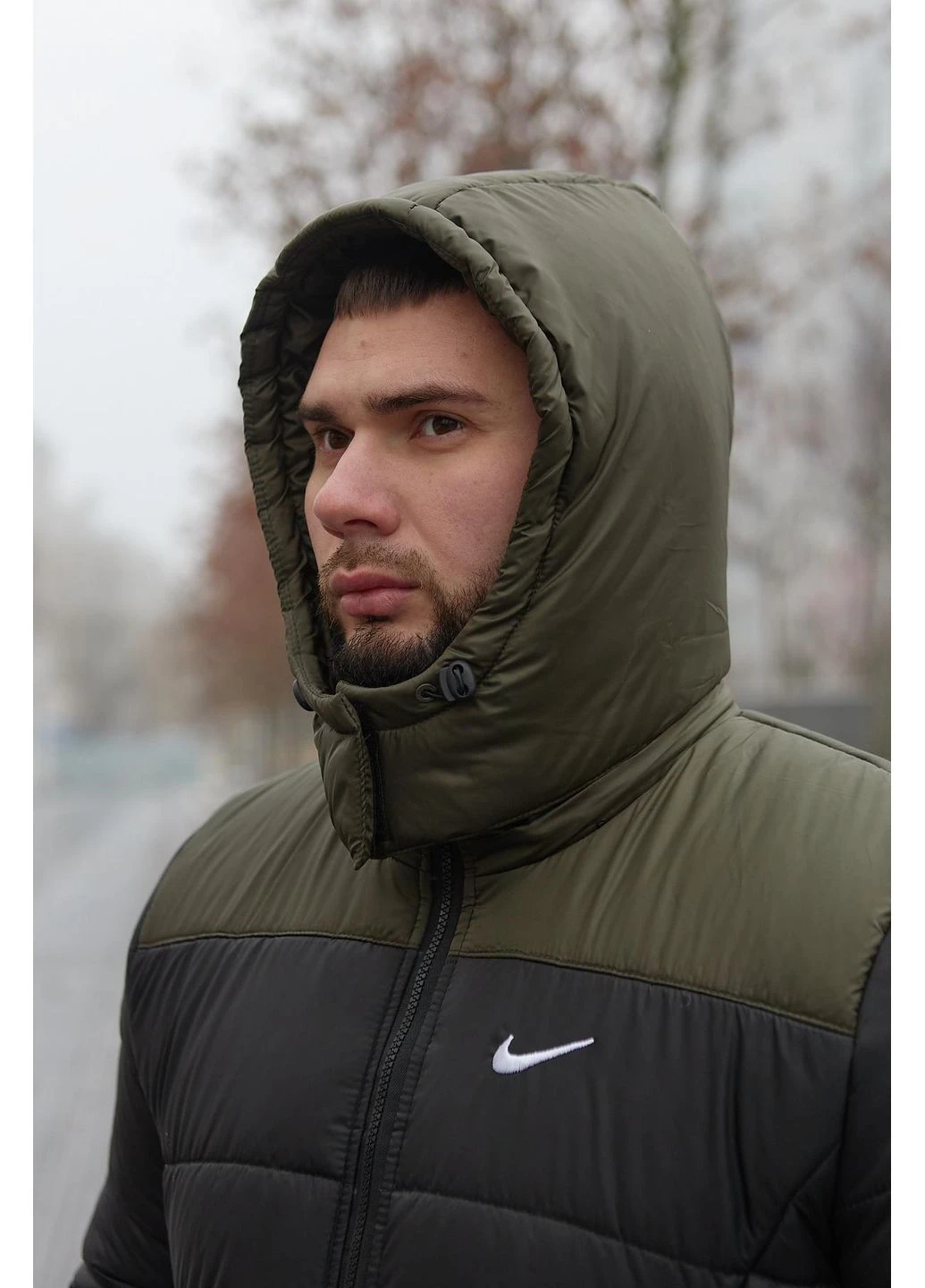 Комбінована зимня куртка зимова чоловіча "frost" nike хакі-чорна # -