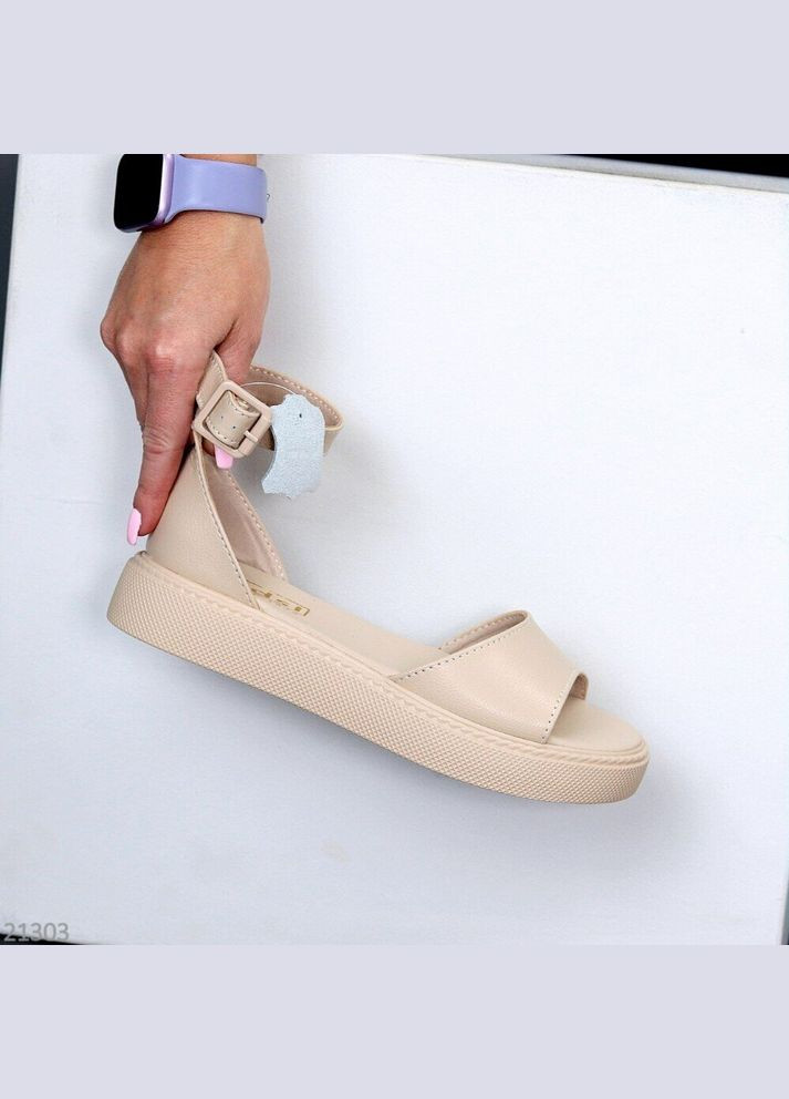 Бежеві шкіряні босоніжки, бежеві жіночі босоніжки з ремінцем, босоніжки на низькому ходу код 21303 KDSL Glory (335007472)