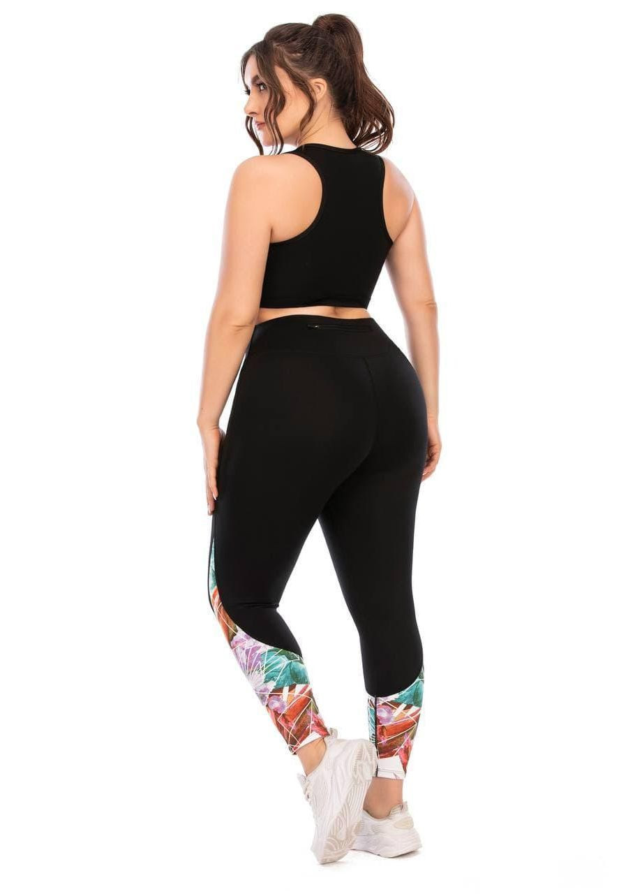 Женский фитнес костюм Plus Size с ярким принтом Женский спортивный комплект топ и лосины черный принт No Brand (370204806)