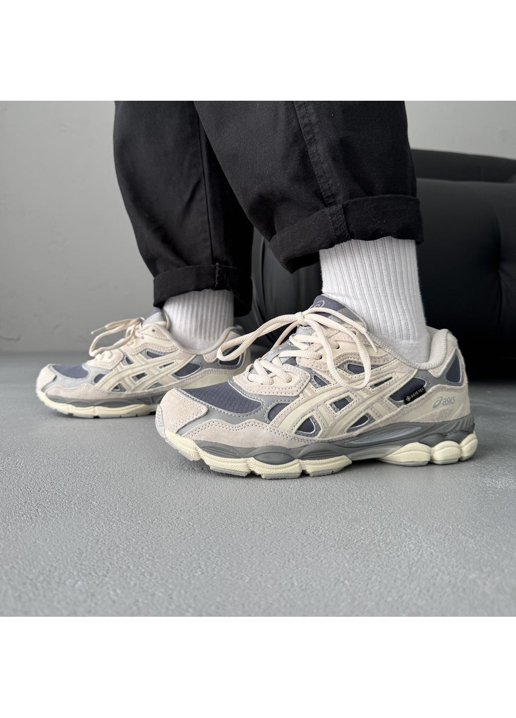 Сірі Осінні кросівки чоловічі asics gel-nyc grey beige gore-tex | асікс гель-нюк сірі No Brand