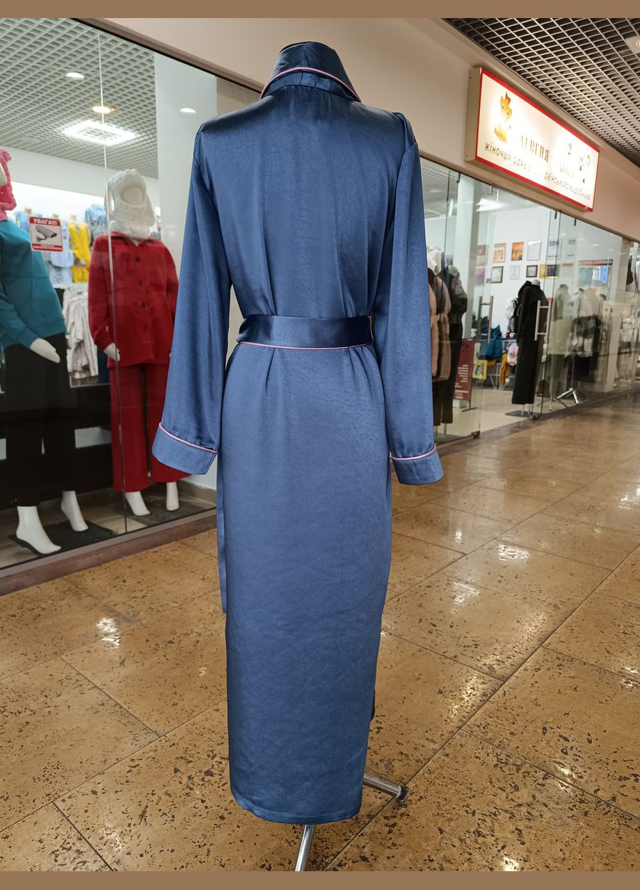 Синя всесезон халат жіночий шовковий 2 Льва