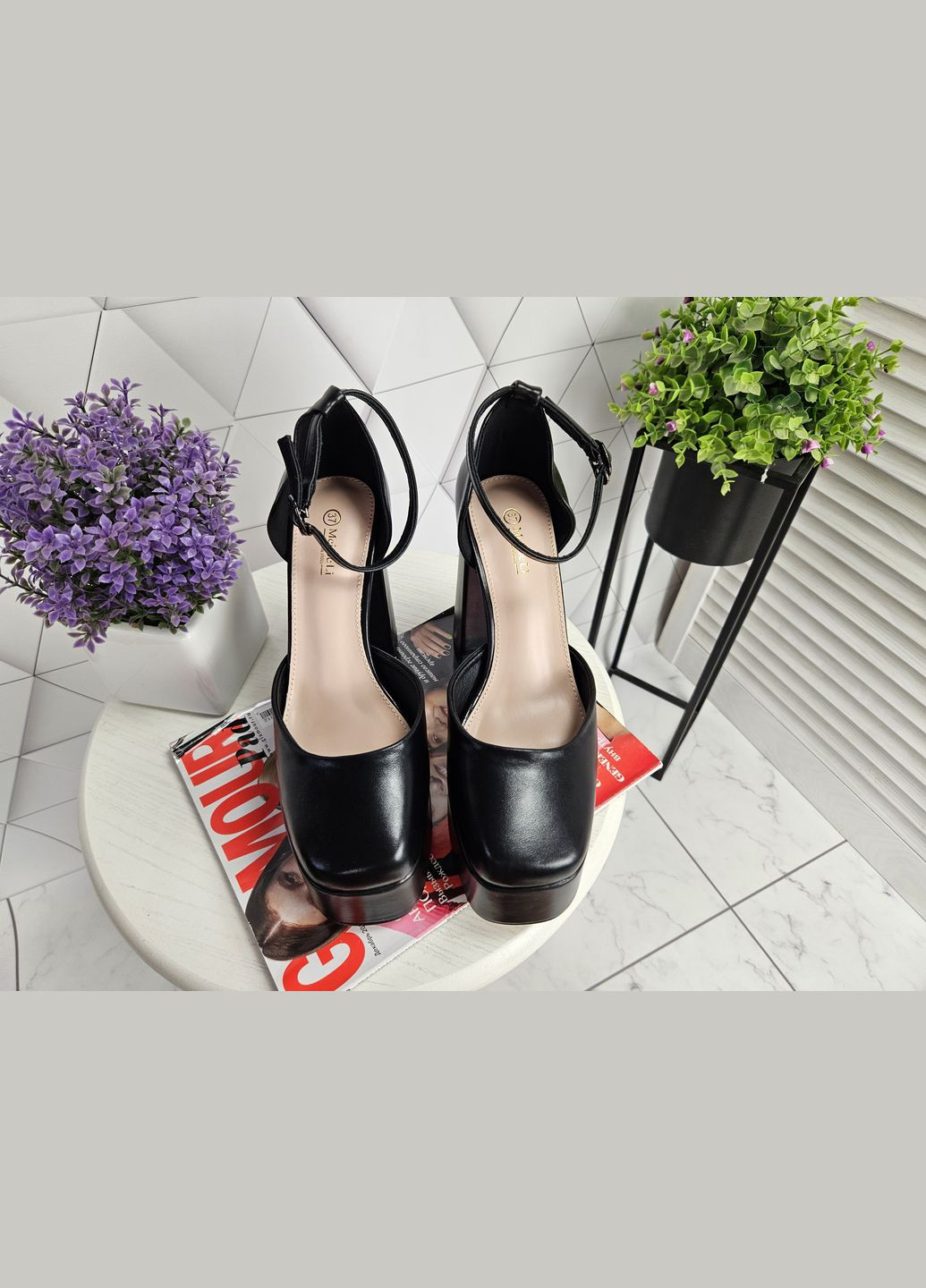 No Brand Туфли босоножки на широком каблуке с ремешком застежкой черные матовые черный з, — (327876131)