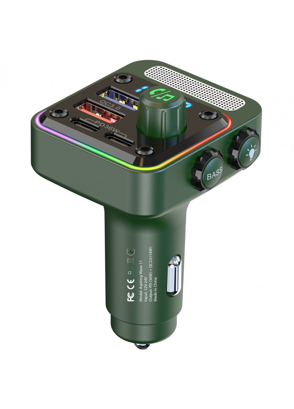 Автомобільний FM-трансміттер Wave 11 PD 54W LED/Bluetooth//QC3.0, 2хUSB-C 36W Aspiring (362474485)