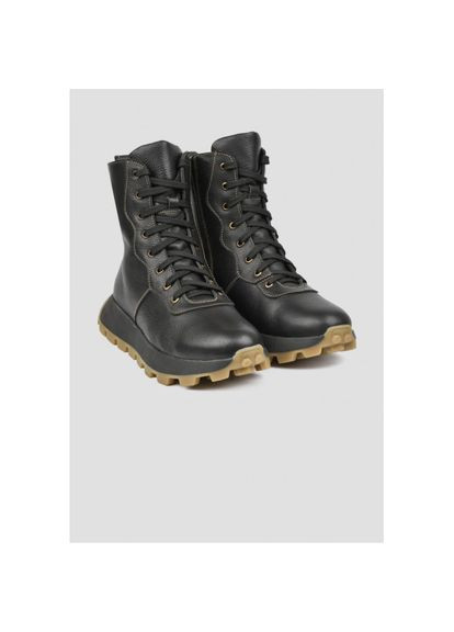 Зимние высокие ботинки черного цвета military style кожа/овчина р. (17607n) Vm-Villomi
