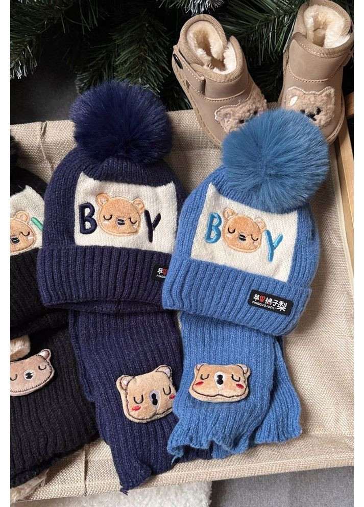 Шапка і шарф комплект зимовий Boy колір блакитний 10967 No Brand (369598469)