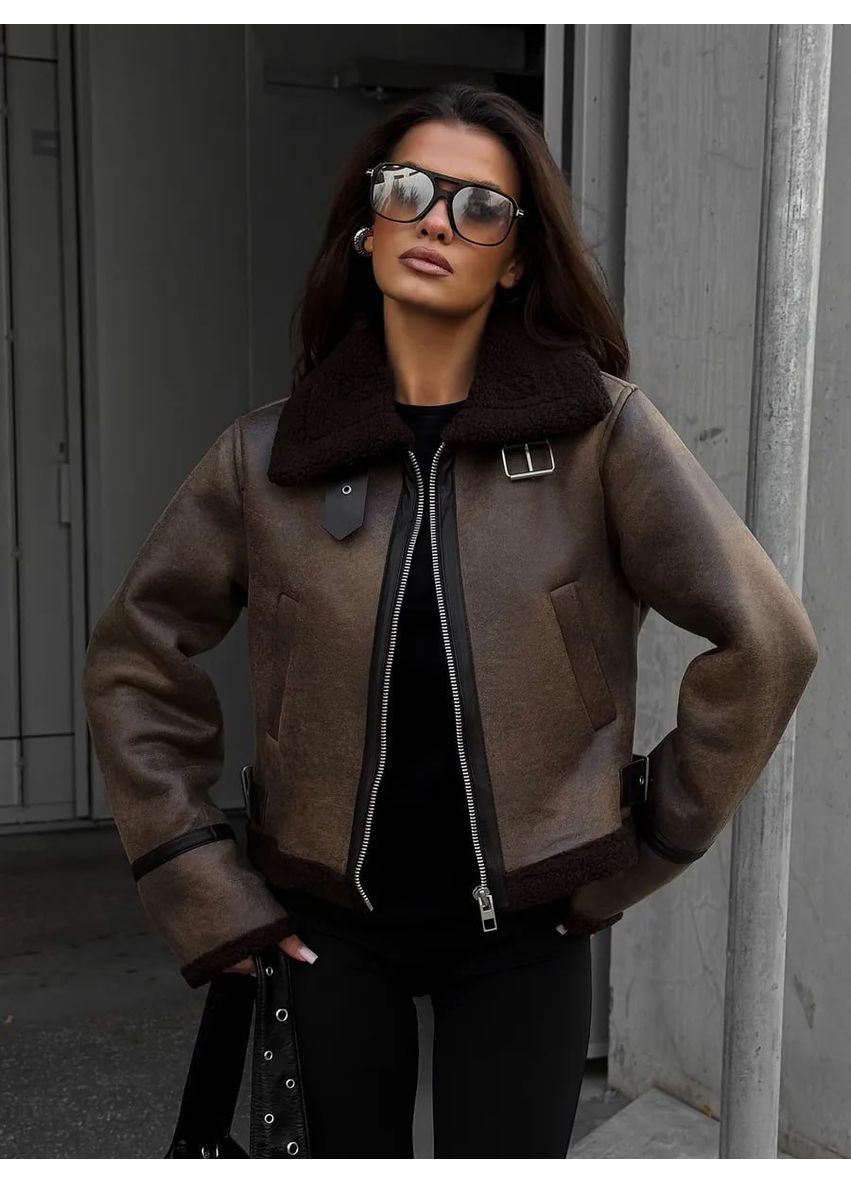 Дублянка жіноча утеплена хутром вкорочена No Brand (361248125)