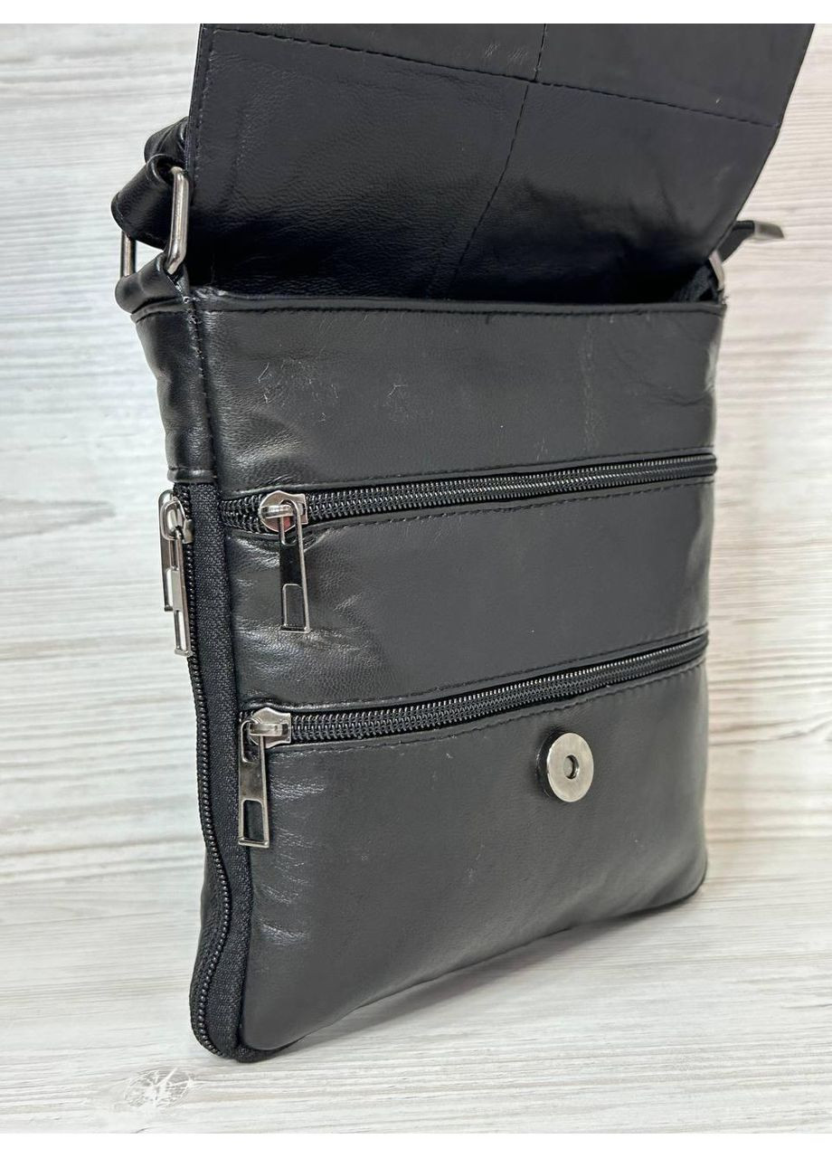 Чоловіча сумка чорна натуральна шкіра 303003 No Brand (365438664)