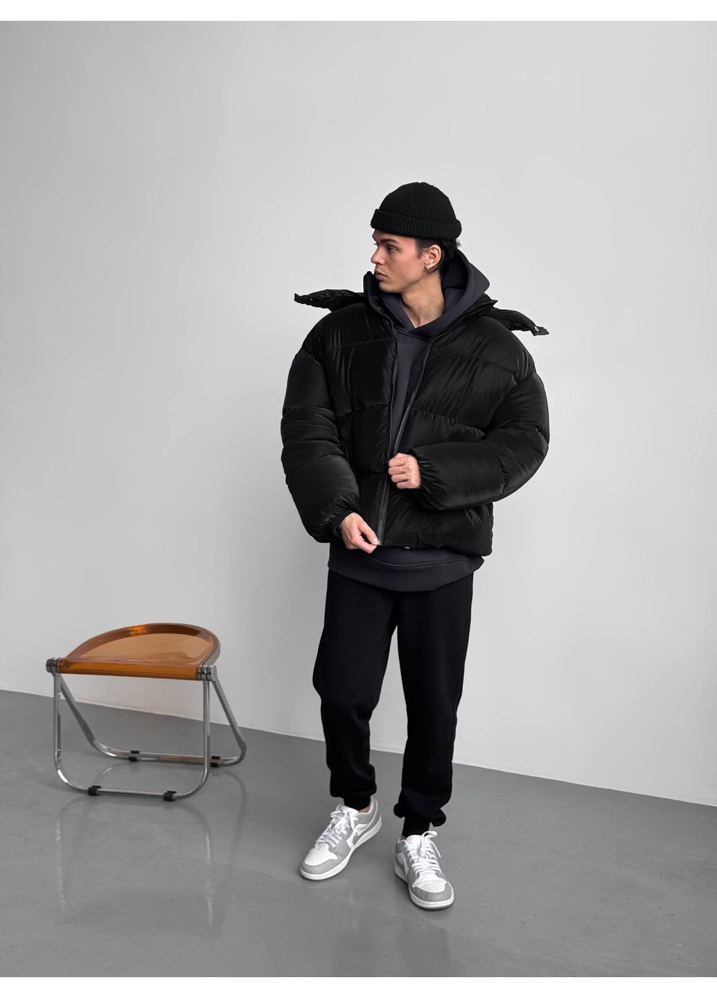 Чорна оверсайз куртка пуховик blaid чорна унісекс (клітинка) No Brand