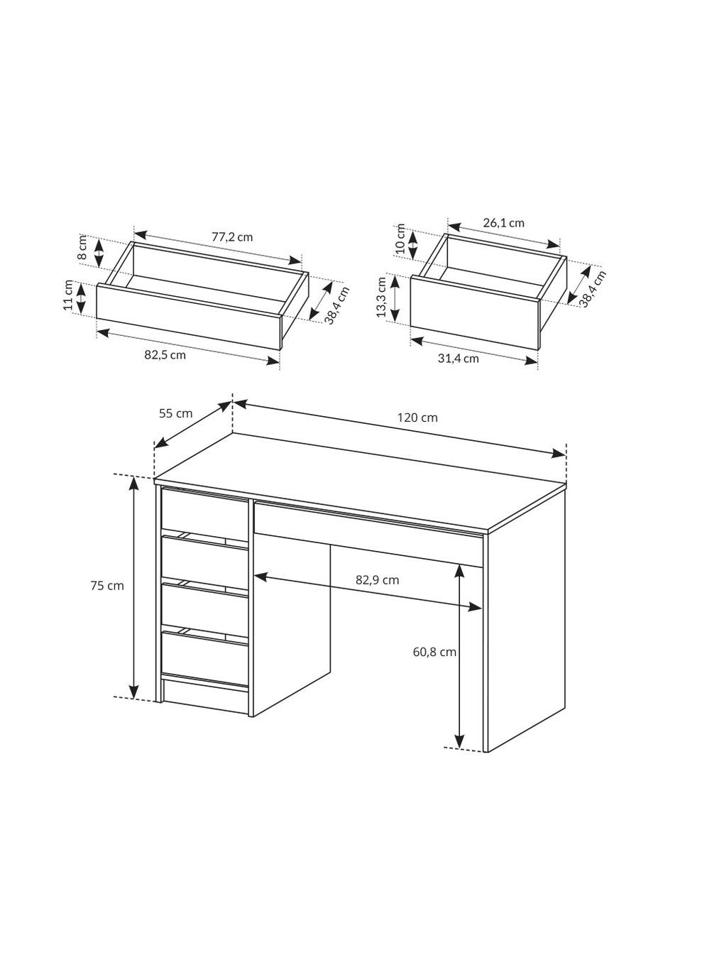 Стіл туалетний письмовий Ада / Ada 5S/120 з 5 шухядами Білий глянець 55х120 см. Perfect Home (372178870)