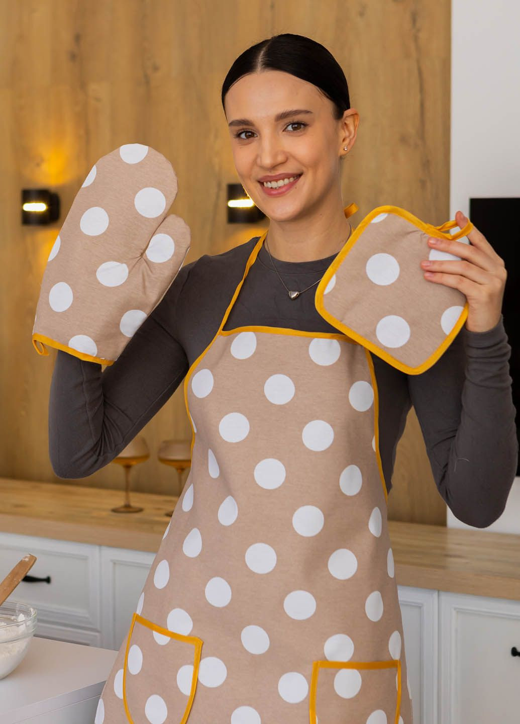 Кухонный набор водоотталкивающий "Большой горошек" 3 предмета Homedec - (322843880)