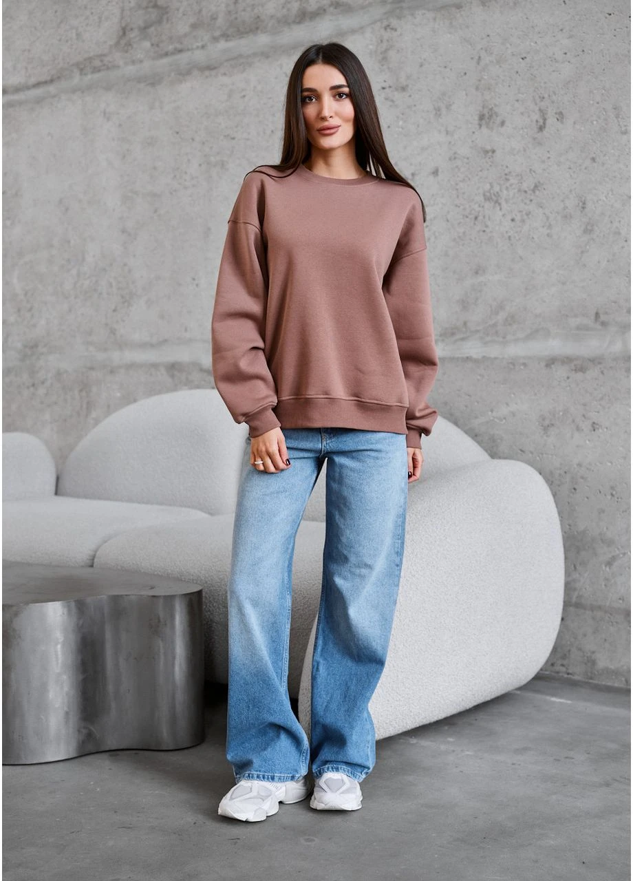 Коричневий світшот жіночий стаф оверсайз з флісу затишний brown oversize fleece seli Staff (395645662)