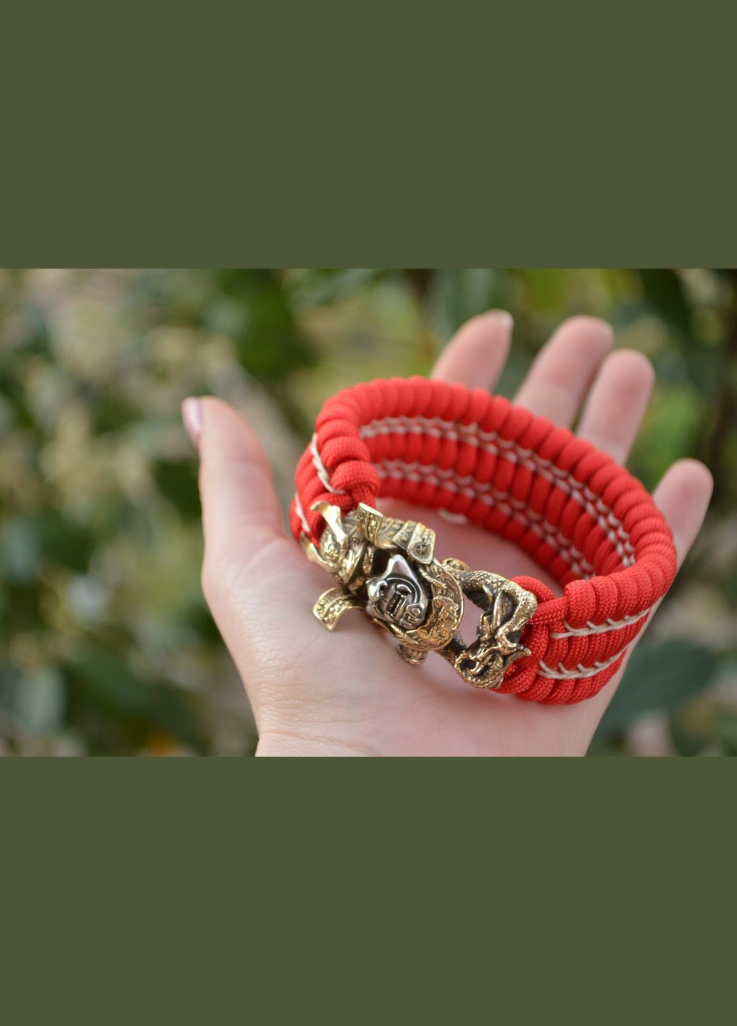 Браслет с Самураем из Латуни и с маской из меляриа плетения Трилобит с оплеткой под заказ + брелок в подарок No Brand (341738917)