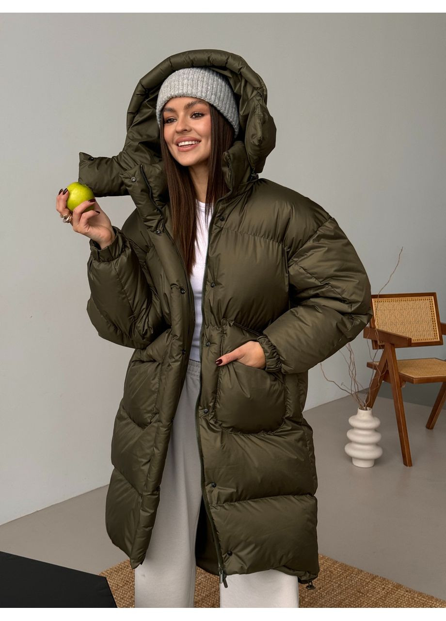 Оливковий (хакі) зимній Пуховик No Brand