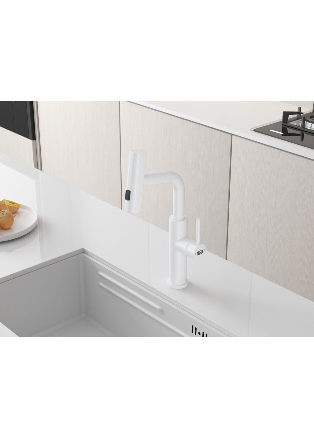 Змішувач на кухню водоспад з висувною лійкою білий LW-35 Nett (337718082)