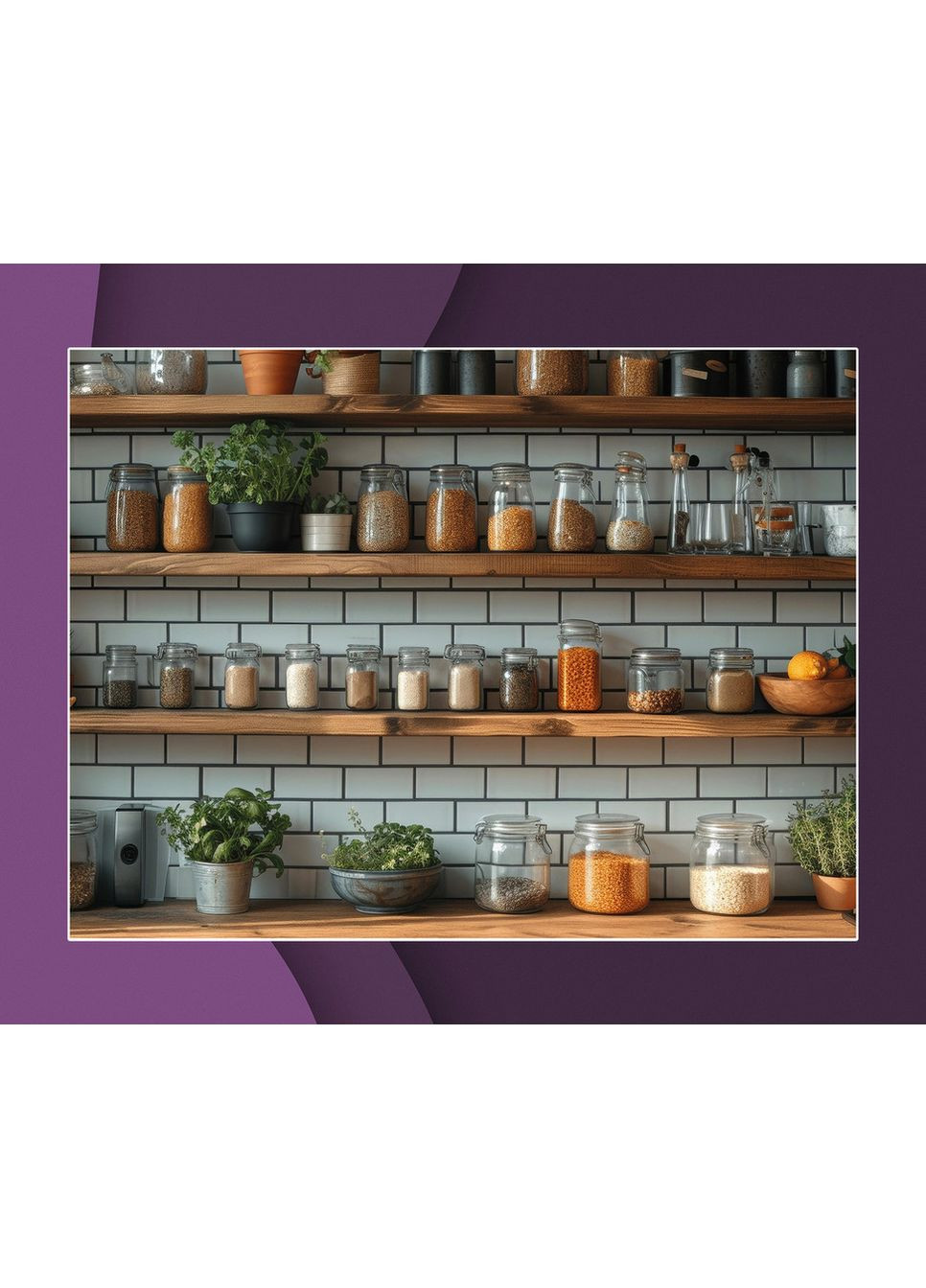 Фотофон вініловий інтер’єрний, біла стіна з плиткою і полицями та тепла дерев’яна підлога, фон 120×180 см, №57287 PhotoVinyl (354712543)