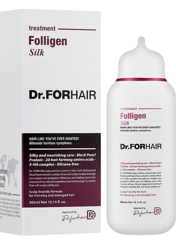 Відновлювальна маска-кондиціонер для пошкодженого волосся Folligen Silk Treatment 300ml (2-960317) Dr.Forhair (371189557)