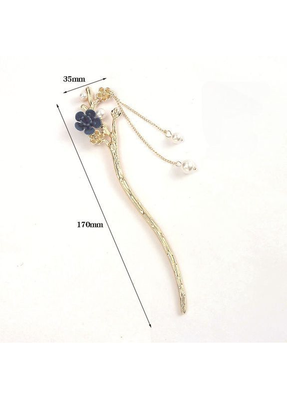 Заколка-палочка для волос в китайском дизайне Синие цветы в подарочной коробке золотистая No Brand (362135503)