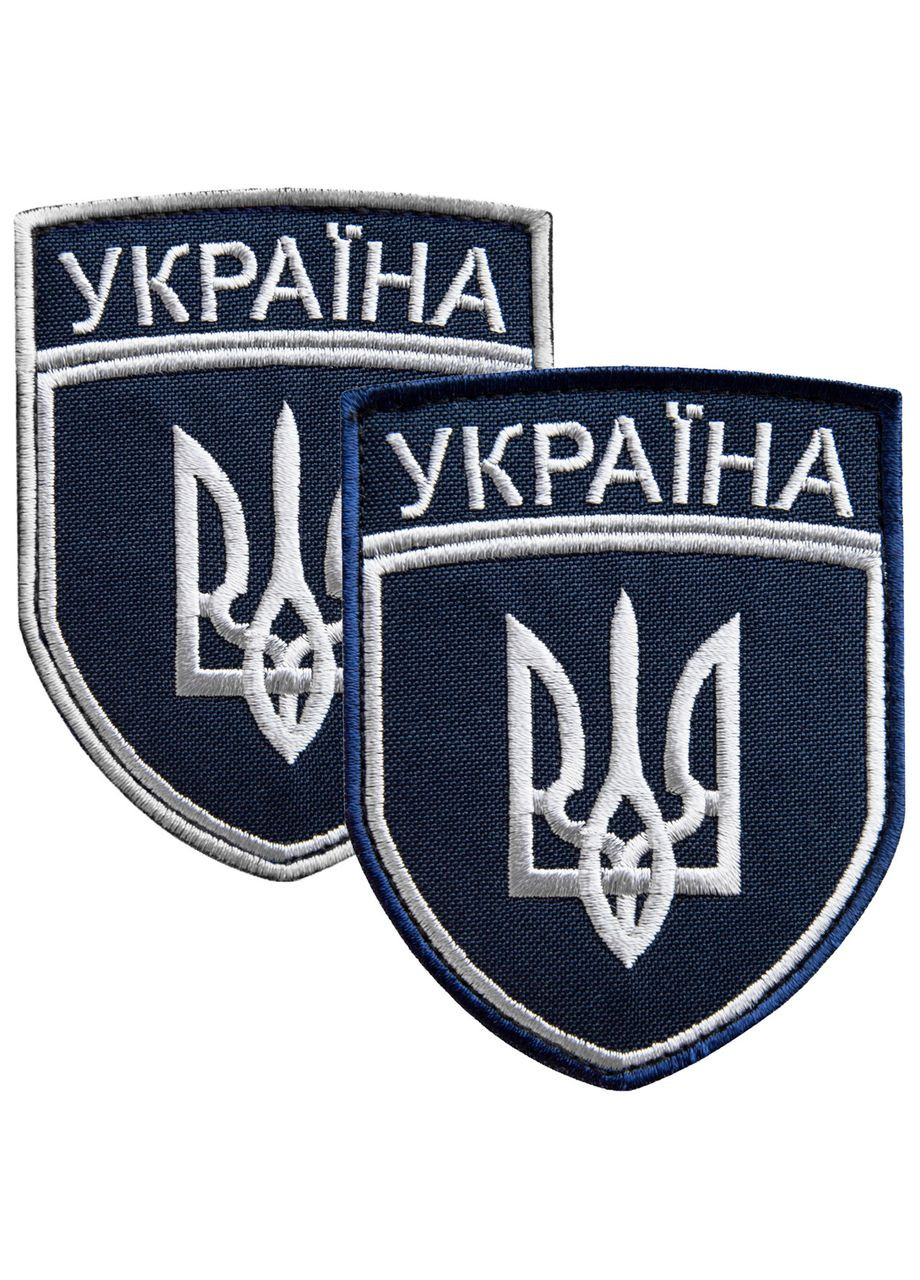 Набір шевронів 2 шт на липучці Укрзалізниця Україна 7х9 см синій рамка срібло і синій IDEIA (289370548)