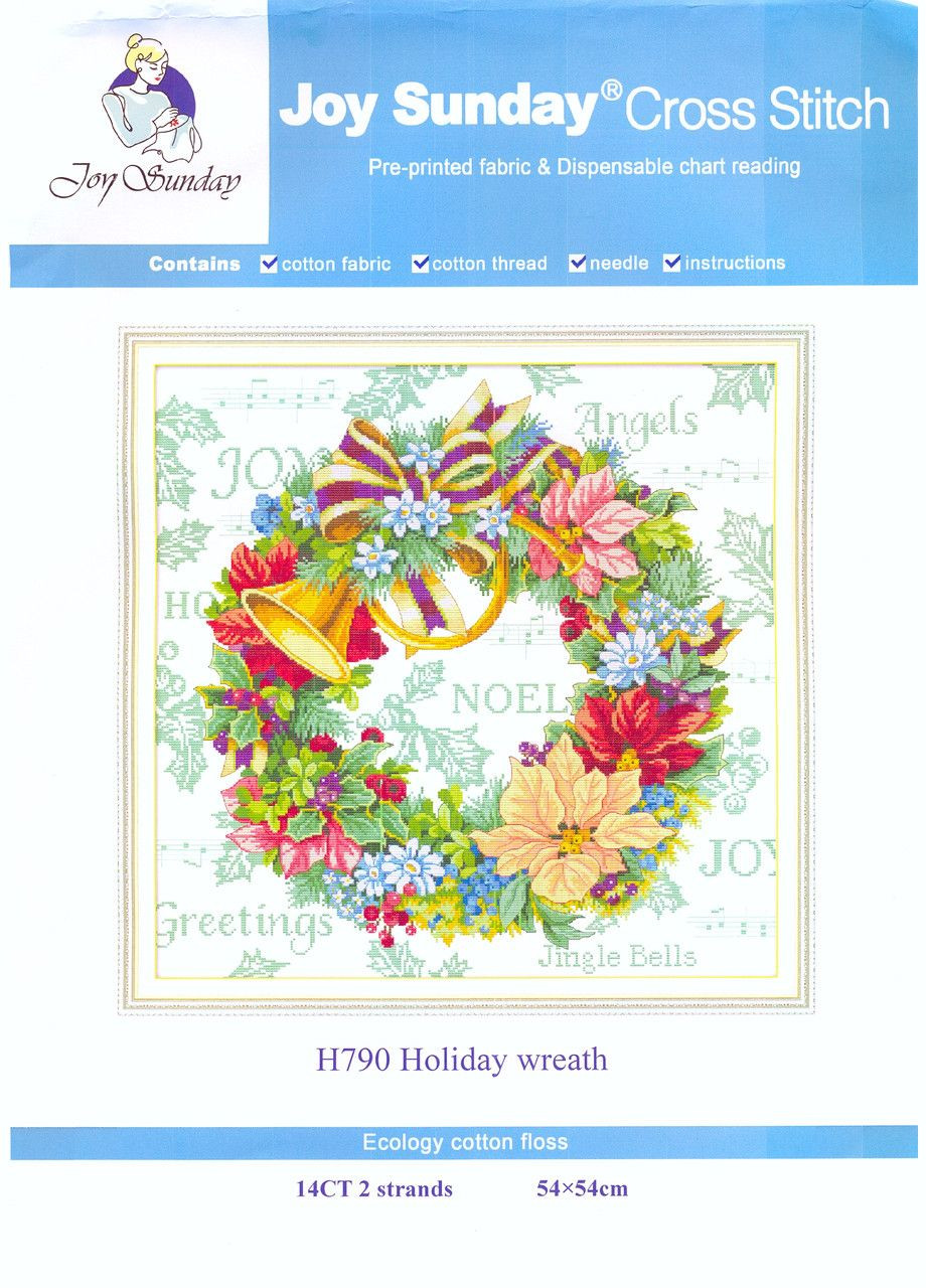 Набор для вышивания по нанесённой на канву схеме"Holiday wreath". AIDA 14CT printed 54*54 см Joy Sunday (313614444)