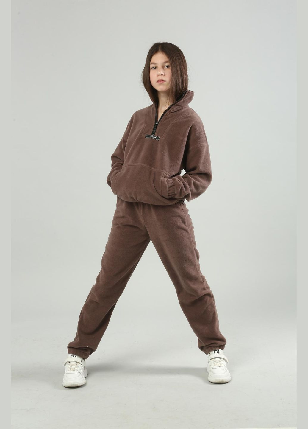 Коричневий демісезонний флісовий костюм капучіно брючний IRmAS