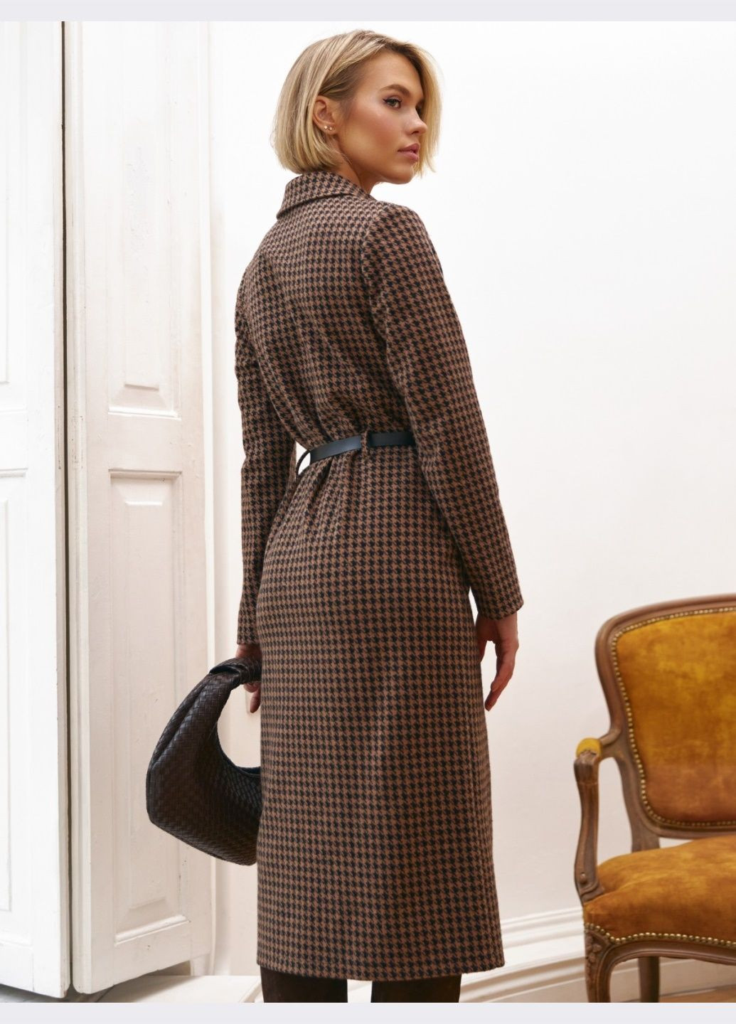 Бежевое кэжуал платье-рубашка в гусиную лапку бежевое Dressa с узором пье-де-пуль «гусиная лапка»