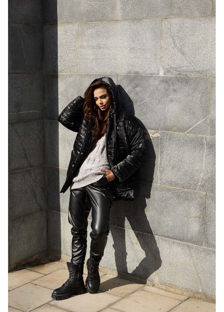 Черная демисезонная черная зимняя куртка принт буквы Seventeen