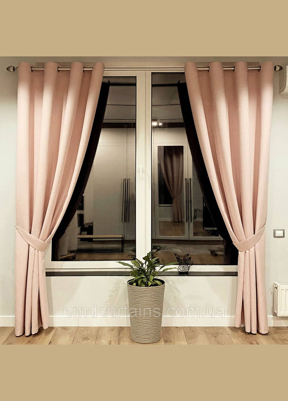 Комплект шторы на серых люверсах 2 шт с подхватами 205х250 см. микровелюр Розово-пудровый No Brand (337358043)