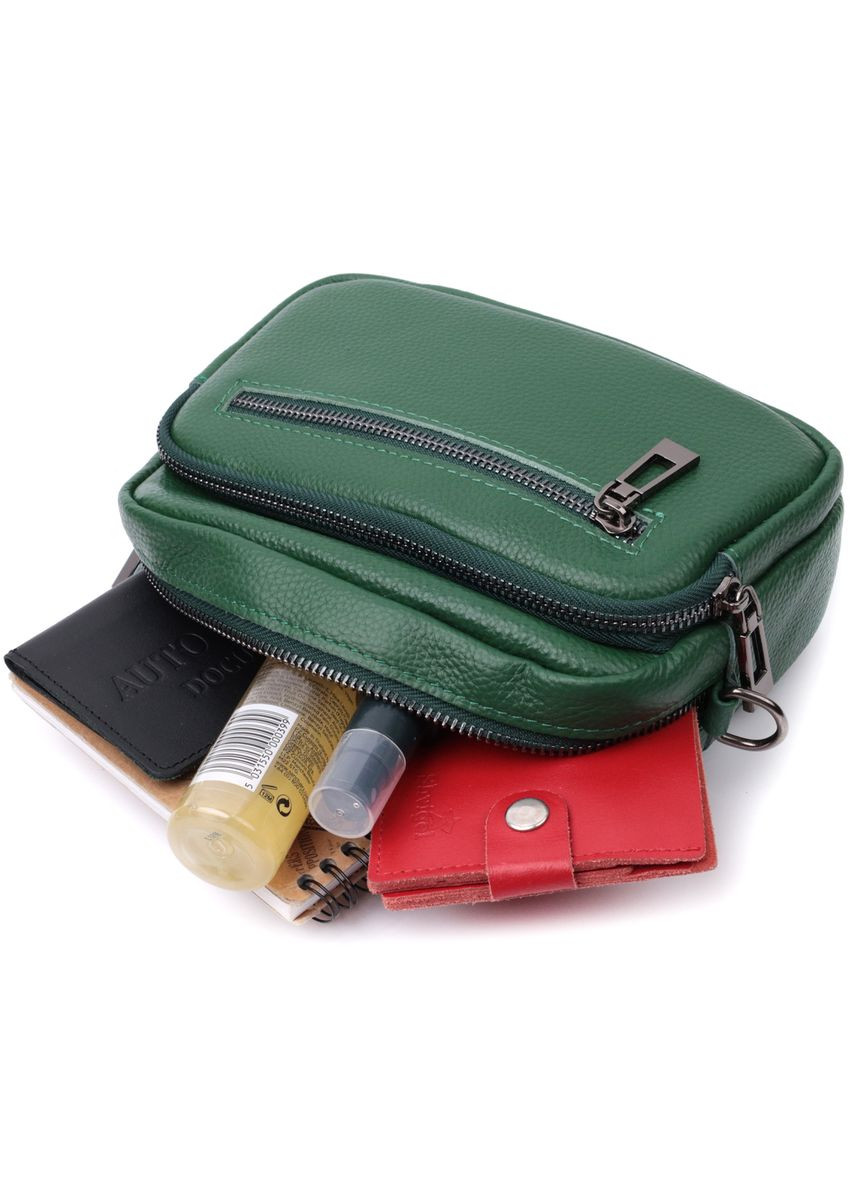 Яскрава жіноча кроссбоді з накладною кишенею із натуральної шкіри зелена 22639 Vintage (329195625)