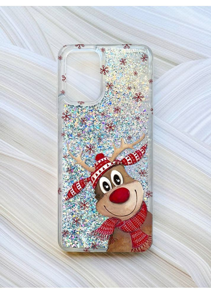 Чохол з плаваючими срібними блискітками на Xiaomi Redmi Note 10/Note 10s Зимове оленятко (принт 149) CASE CONTROL (362968020)