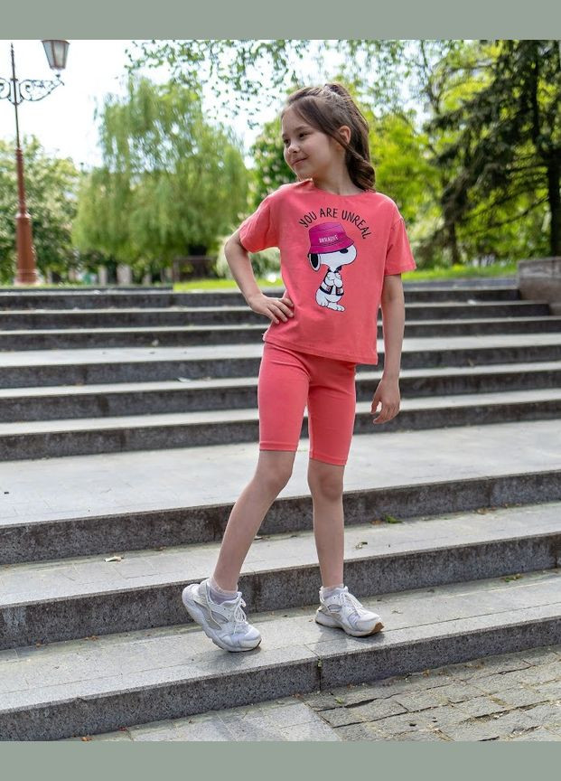 Рожевий літній комплект для дівчинки (футболка+велосипедки) hc (h001-6337-036-33) No Brand