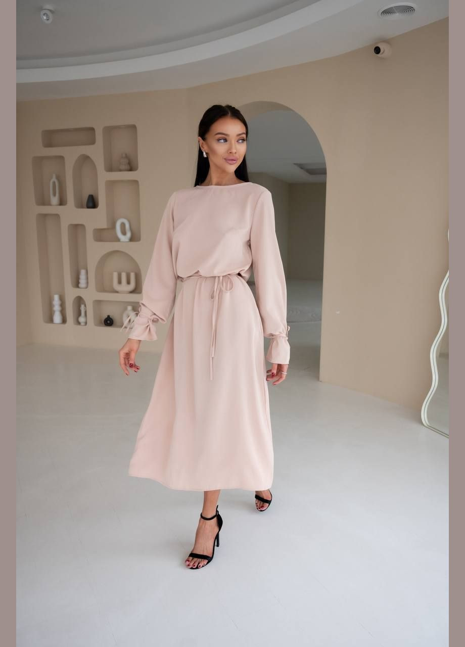 Бежева сукня міді бежевого кольору 29088 з відкритою спиною Fashion однотонна