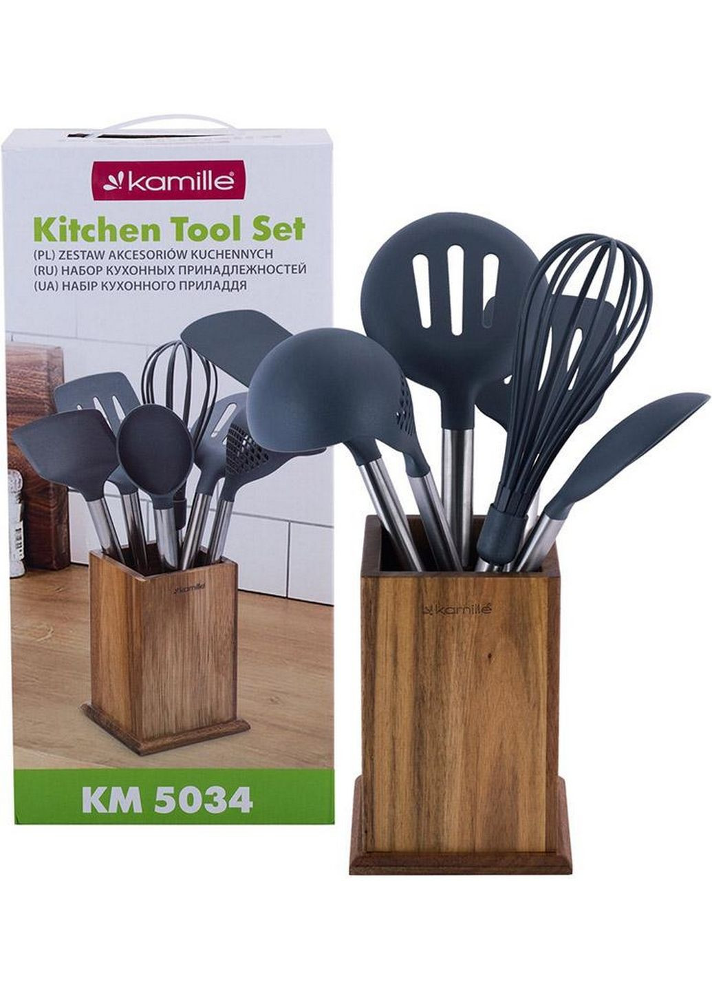 Набор кухонных принадлежностей oryen brown 6 аксессуаров на деревянной подставке Kamille (282591112)